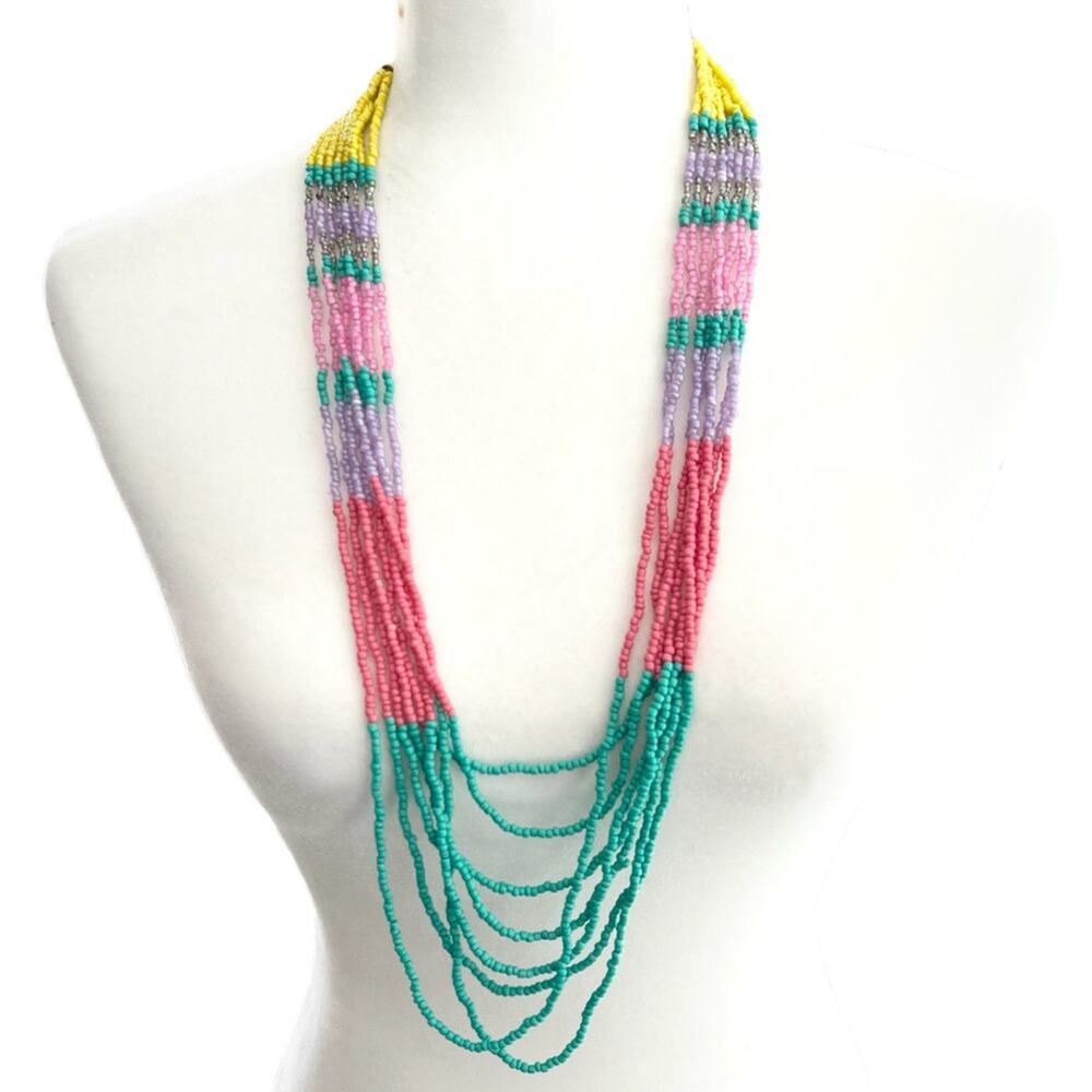 Y2K colorblock pastel seed bead statement colorful necklace